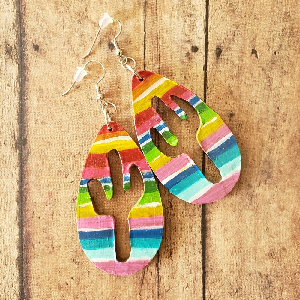 Handpainted cactus cutout earrings